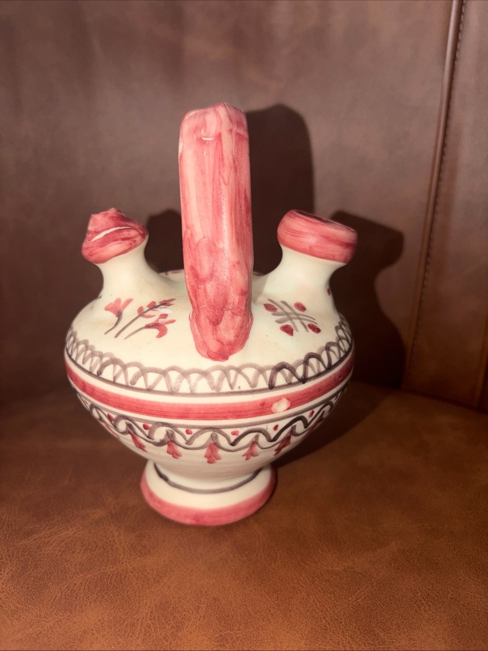 Vintage Hand Made  Pottery Botijo Water Oil Pitcher Decanter Signed Folk Art